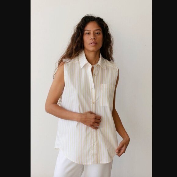 DONNI. The Pop Sleeveless Shirt in Corn Stripe | Size S - Picture 3 of 7